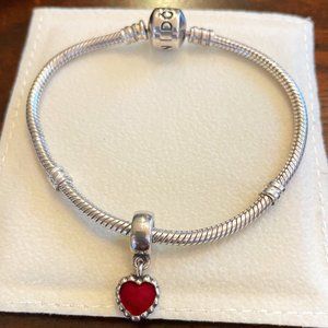 Silver Pandora dangle enamel heart charm